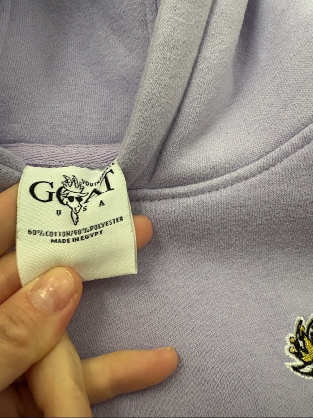 Kids Lavender Hoodie with Embroidered Goat Graphic - Picture 2 of 7